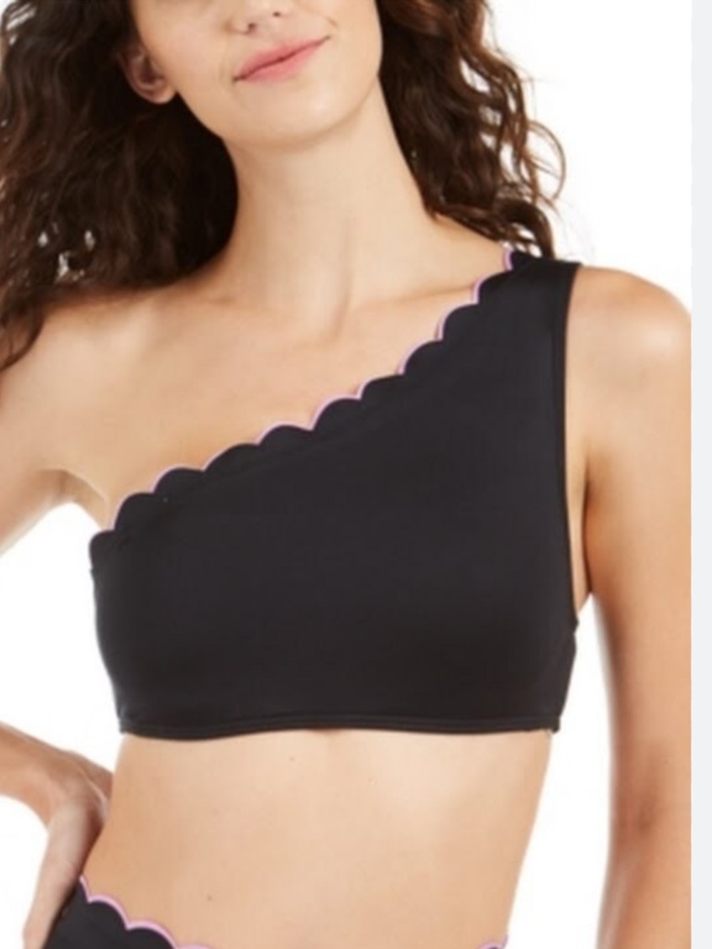 Kate Spade Black and Purple Scalloped One Shoulder Bikini Swim Top